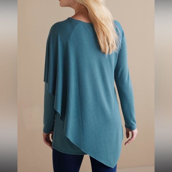 Soft Surroundings Teal Madeline Tunic light sweater long sleeve size Small - Picture 7 of 14